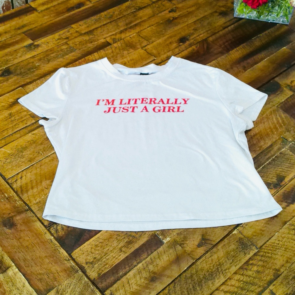 White T-Shirt with Red Text